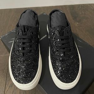 SAINT LAURENT Blk Venice Low Glitter Sneakers in Sz 36.5